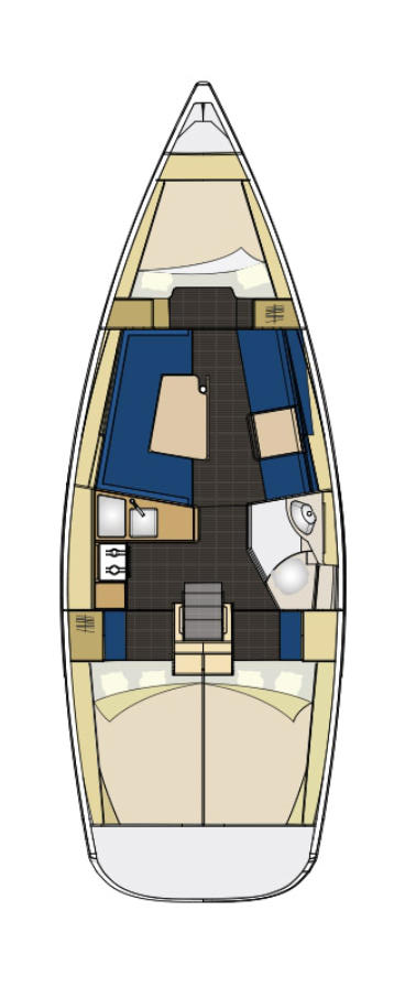 Layout of Elan 354 Impression Orange AS for charter in Izola in Slovenia