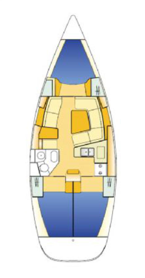 Layout of Jeanneau Sun Odyssey 37 Pink Pearl for charter in Izola in Slovenia