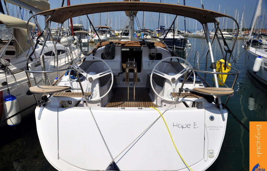 Cockpit of Elan Impression 40 Hope E for charter in Izola in Slovenia