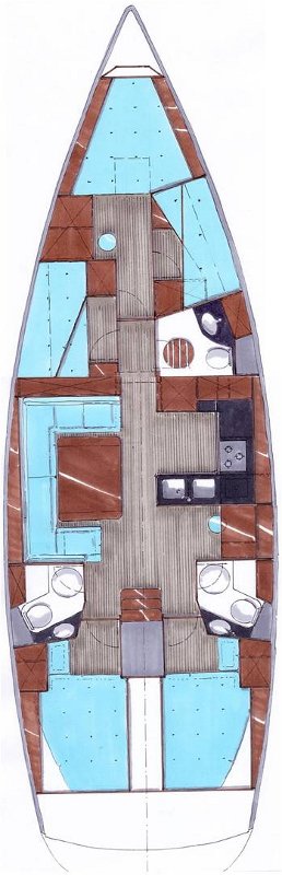 Tloris notranjosti jadrnice Bavaria 50 Cruiser Big AS v Marini Izola v Sloveniji